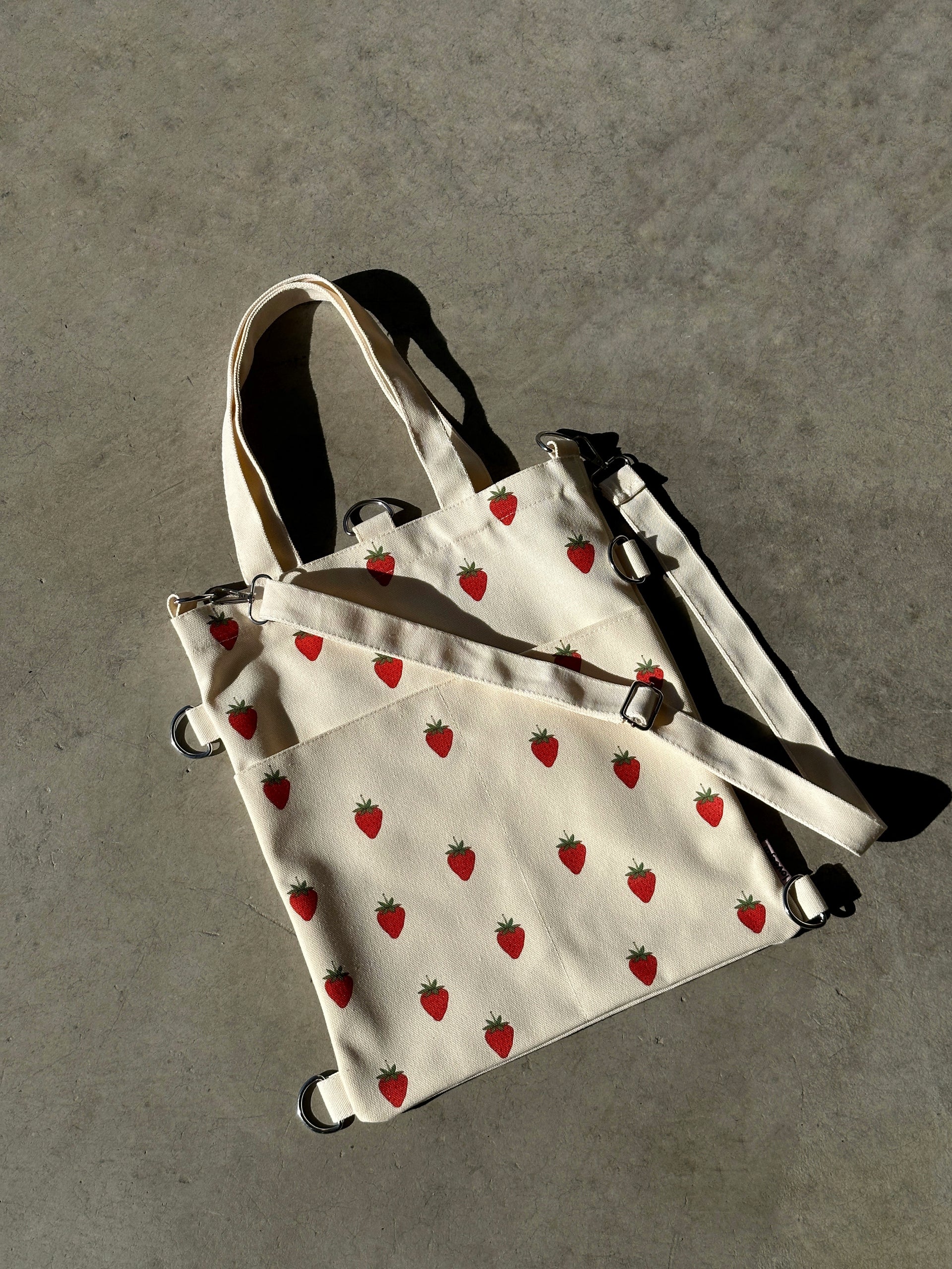 Japanese Cute Canvas Strawberry Tote Bag White Strawberry