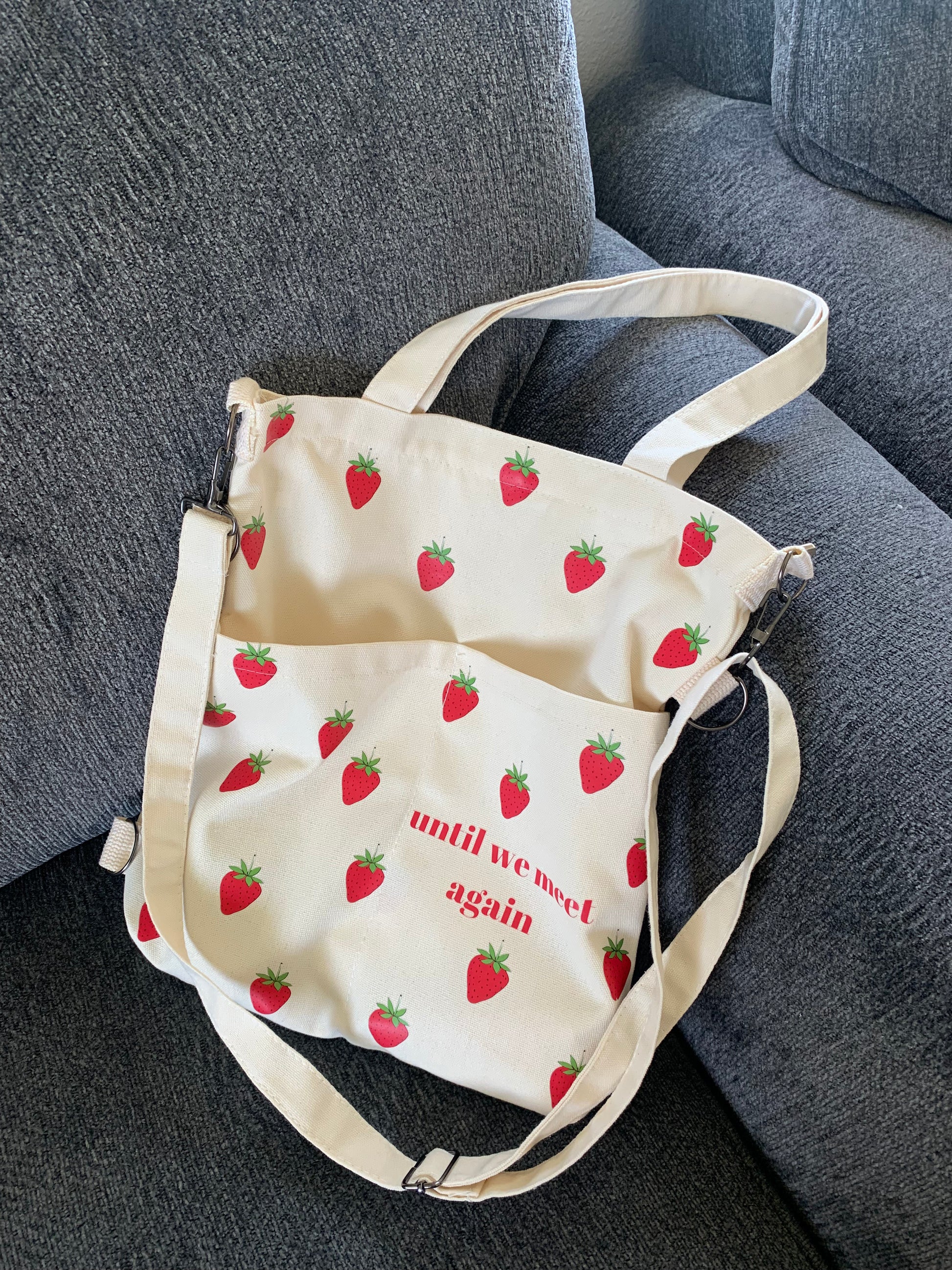 Japanese Cute Canvas Strawberry Tote Bag White Strawberry